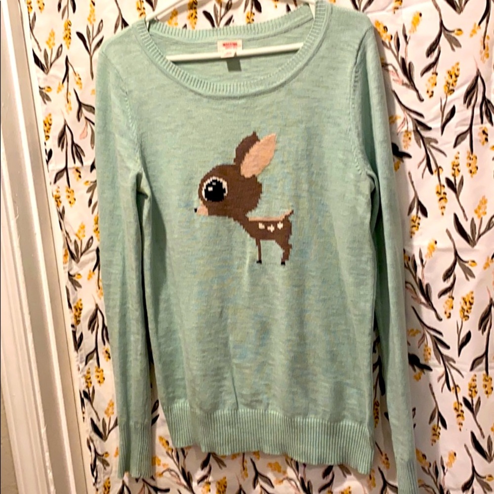 Mission mint green deer sweater